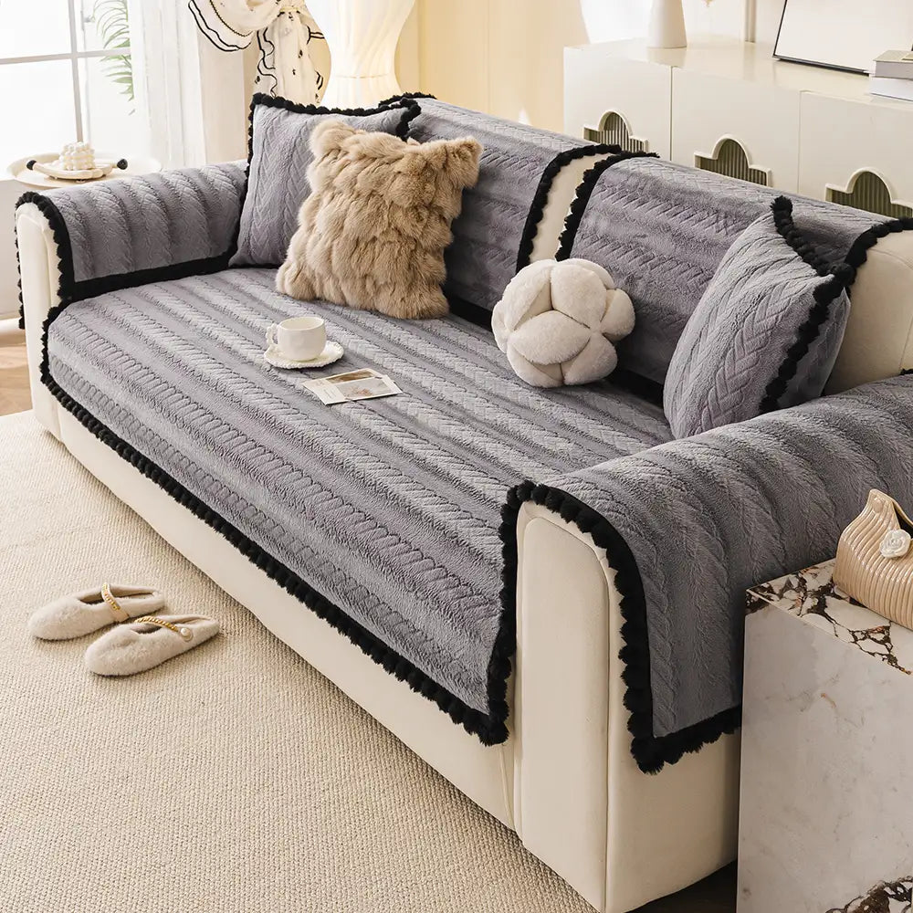 Lazy Chic Plush Winter Sofa Protector Skin-Friendly Couch Cover