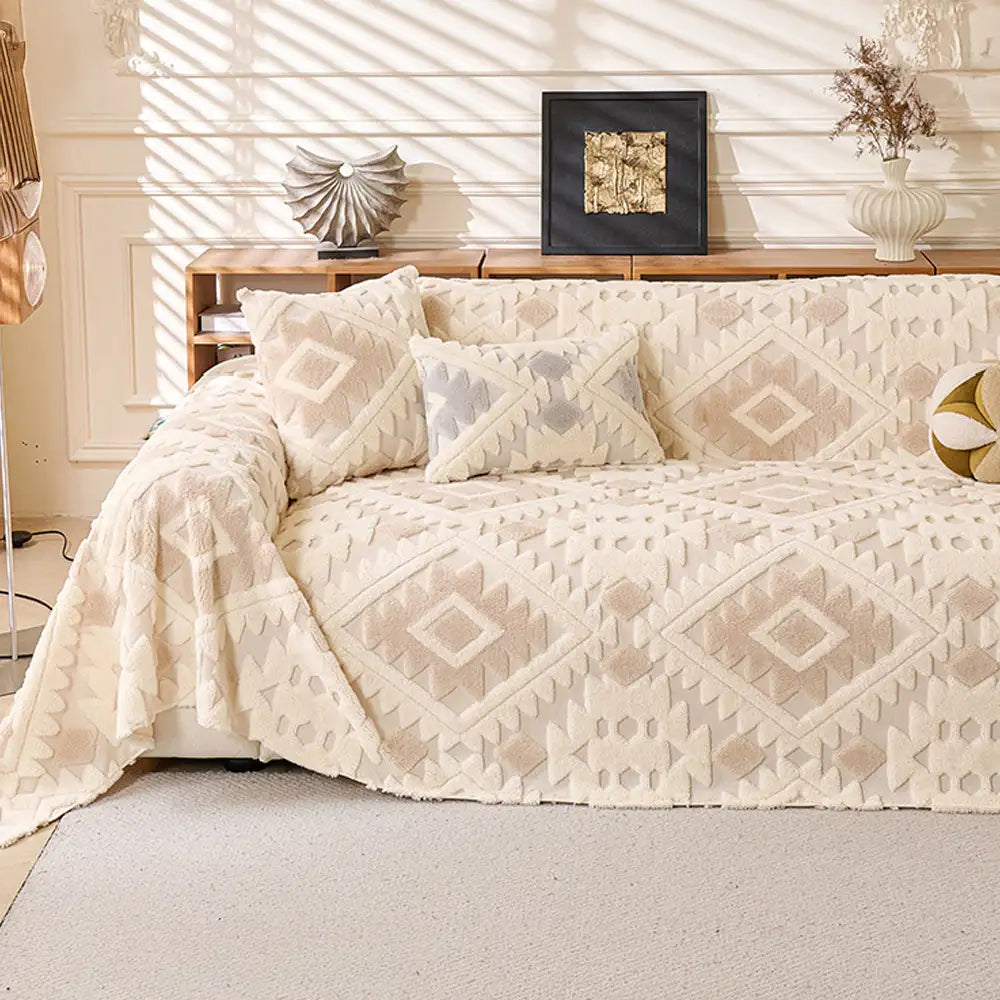 Plush Thickened Geometric Pattern Furniture Blanket Throw Couch Cover