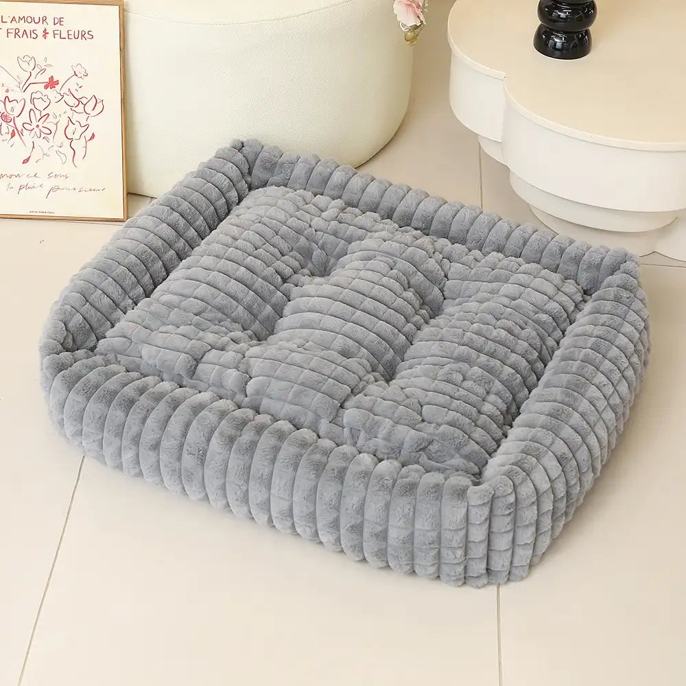 Square Striped Short Plush Fluffy Dog Bed for Small to Large Dogs’ Deep Rest