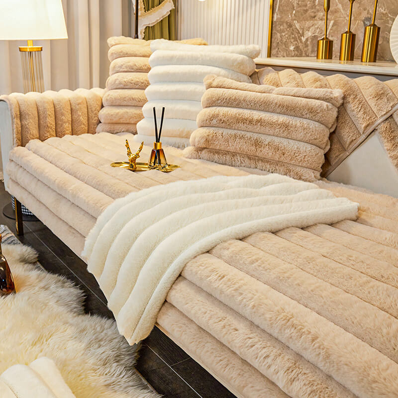 Coperchio di divano non slip peluche addensato a strisce