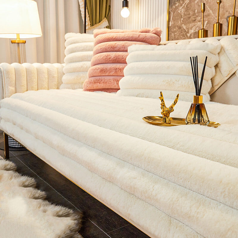 Coperchio di divano non slip peluche addensato a strisce