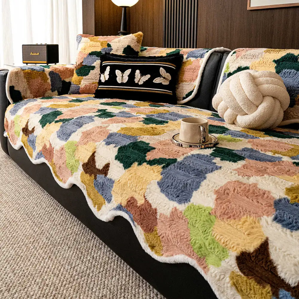 Chenille Art Corrugated Breatable No-Slip Couch Cover Coach