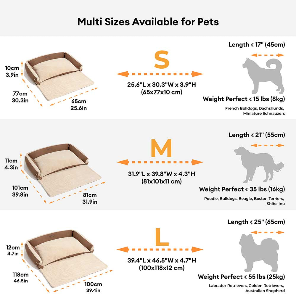 Cama de perros ergonómica de perros ergonómica elegible y expansible - Patillas tranquilas