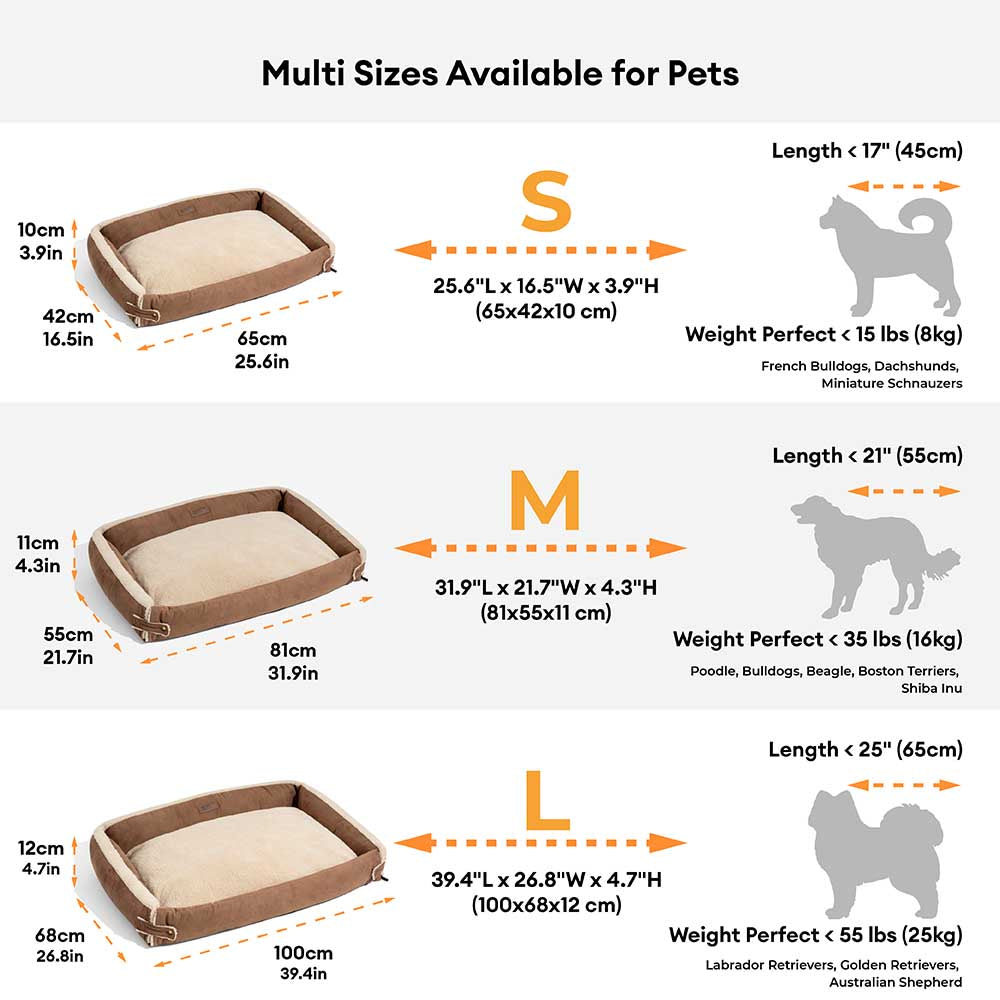 Cama de perros ergonómica de perros ergonómica elegible y expansible - Patillas tranquilas