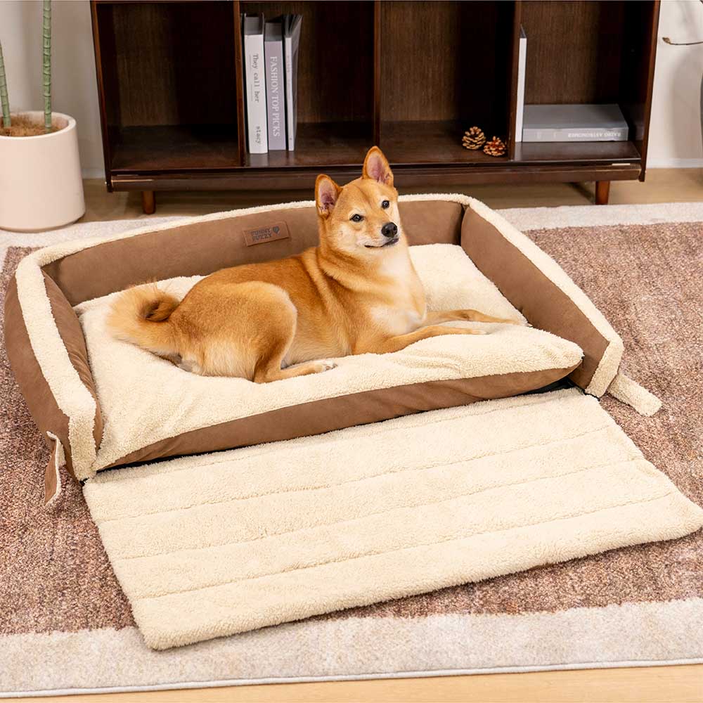 Cama de perros ergonómica de perros ergonómica elegible y expansible - Patillas tranquilas