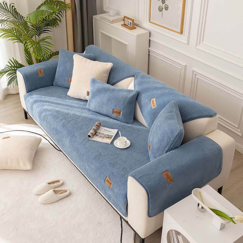 Impermeable gruesa y fuszada Fuzzy Sherpa Fleece Cubierta de sofá sin deslizamiento