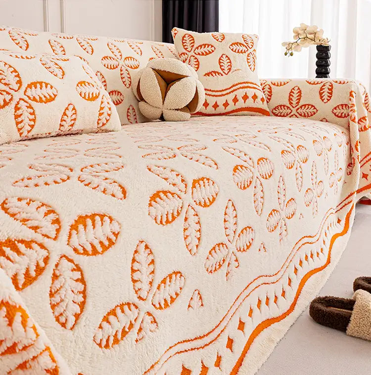 Thickened Jacquard Velvet Leaf Pattern Sofa Decoration Multi-Purpose Blanket Couch Cover