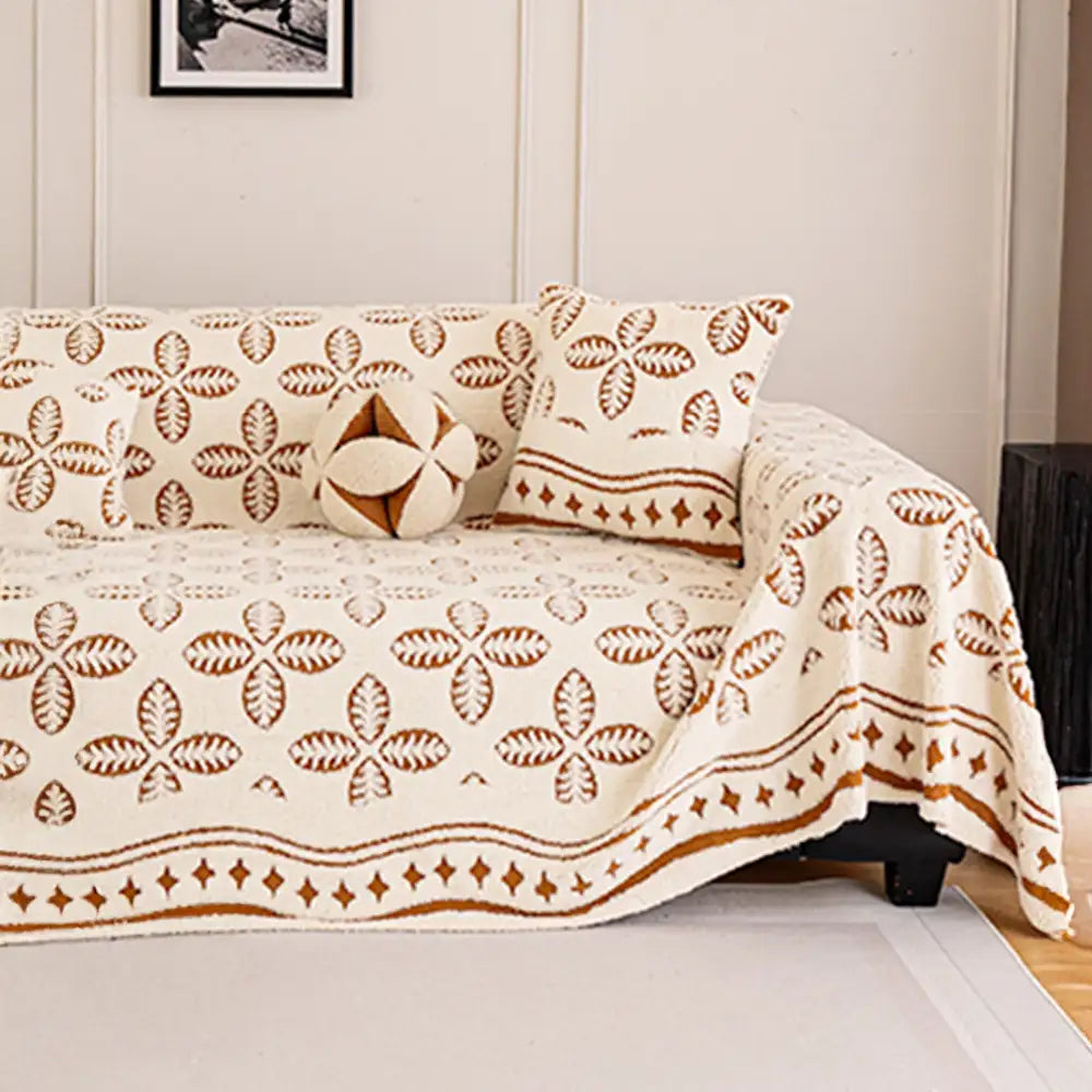 Thickened Jacquard Velvet Leaf Pattern Sofa Decoration Multi-Purpose Blanket Couch Cover