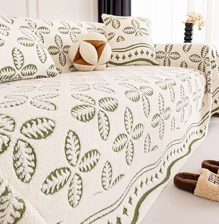 Thickened Jacquard Velvet Leaf Pattern Sofa Decoration Multi-Purpose Blanket Couch Cover
