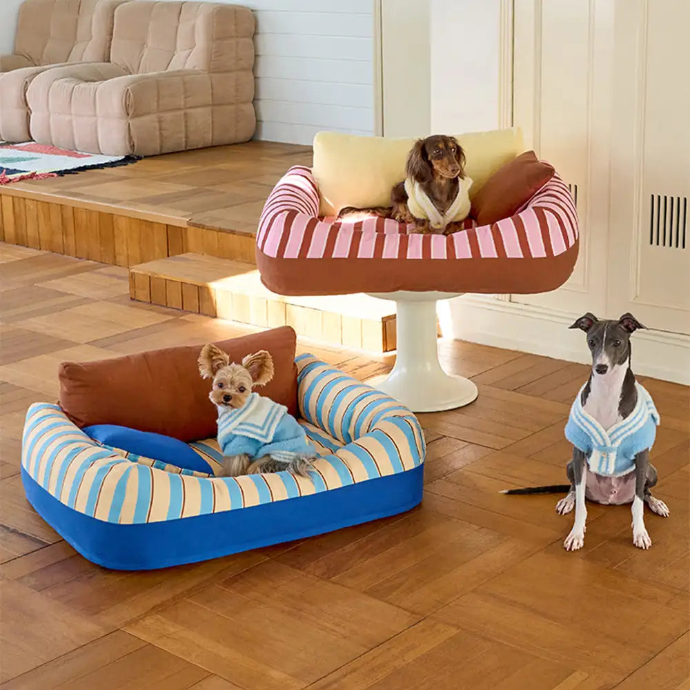 Trendy Striped Cozy Orthopedic Dog Sofa Bed - Snug Couch