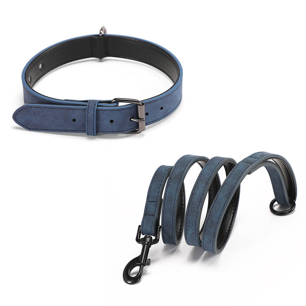 Hundehalsband-Leine-Set aus weichem Vintage-Kunstleder mit Nackenschutz