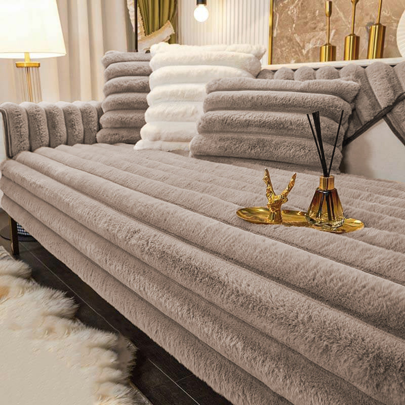 Coperchio di divano non slip peluche addensato a strisce