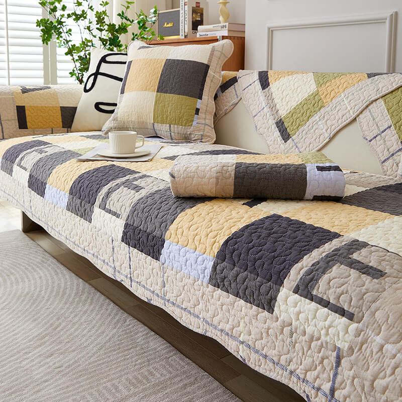 Coperchio di divano anti-scratch a quadri di cotone