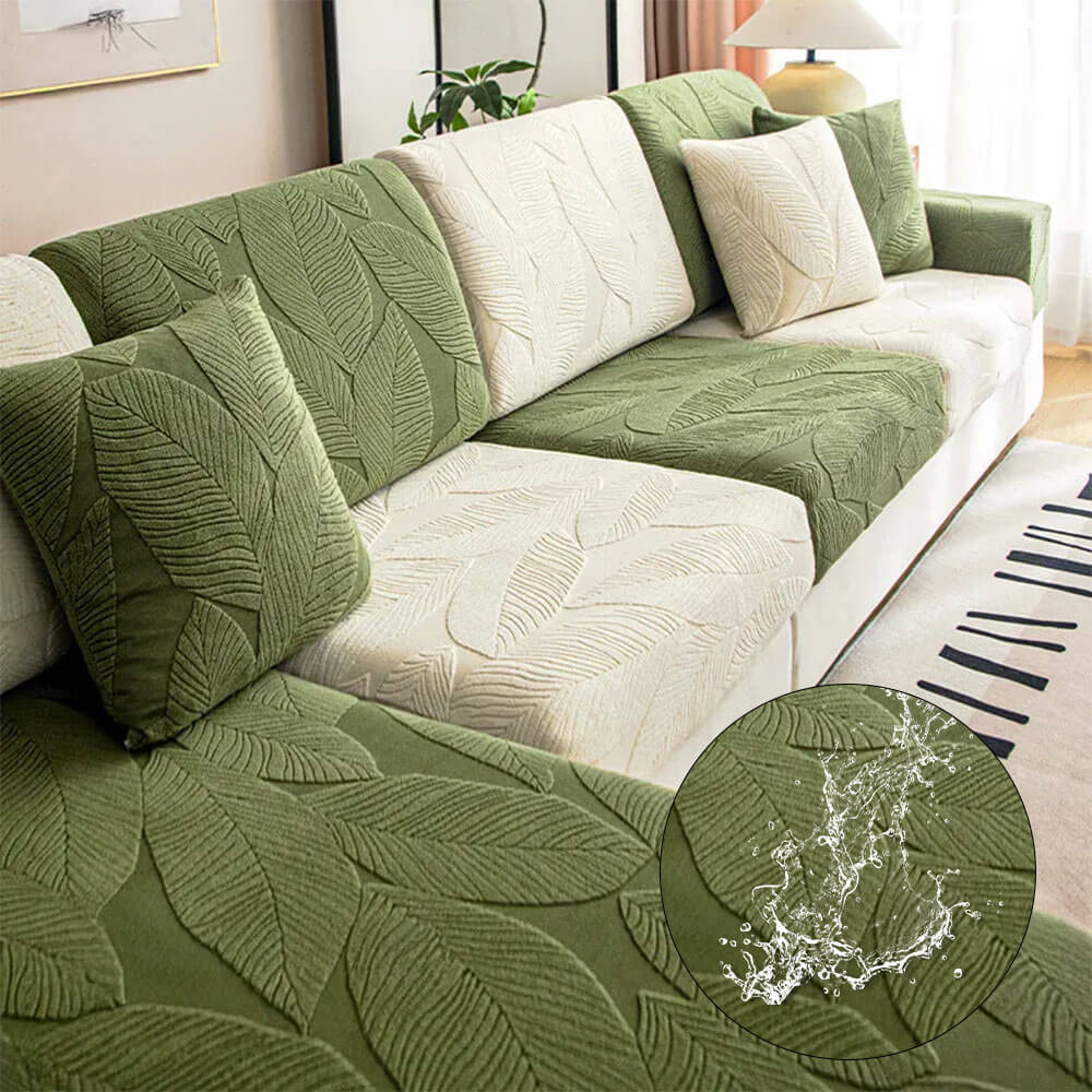 Moderner, wasserfester, kratzfester Stretch-Couchbezug aus Jacquard mit Blattmuster