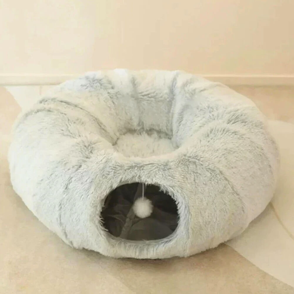 2 in 1 Foldable Indoor Soft Round Cat Tunnel Bed - FUNNYFUZZY