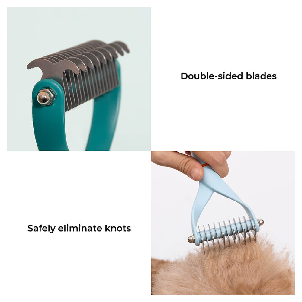 Pet Safe Dematting Comb Rake - Double Sided Blades - FUNNYFUZZY