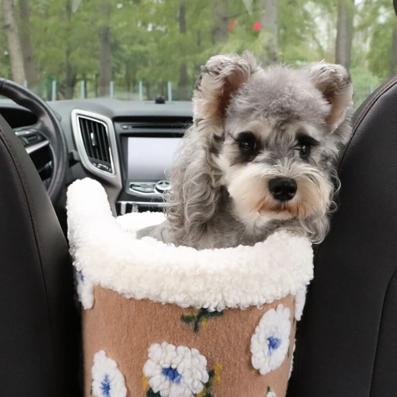 Flower Wool Fleece Dog Car Safety Seat Central Console Pet Car Seat - FUNNYFUZZY