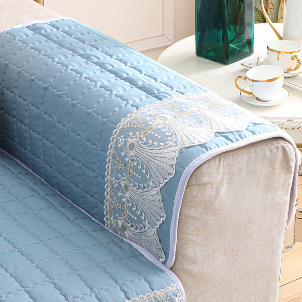 Luxury Quilted Lace Embroidery Non-Slip Couch Cover