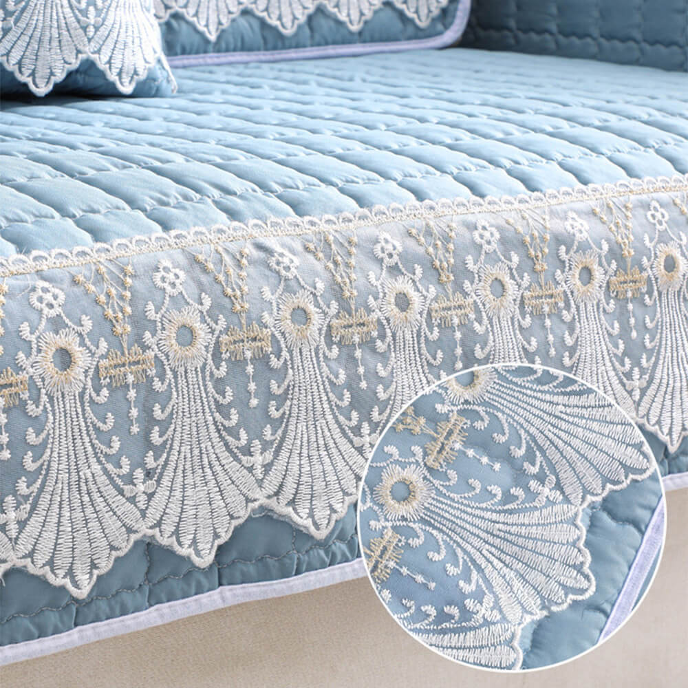 Luxury Quilted Lace Embroidery Non-Slip Couch Cover