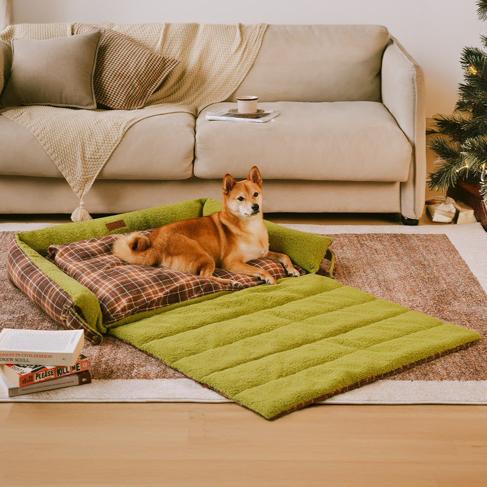 Cama plegable para perros con manta y diseño vintage de tartán lavable - Avocuddle