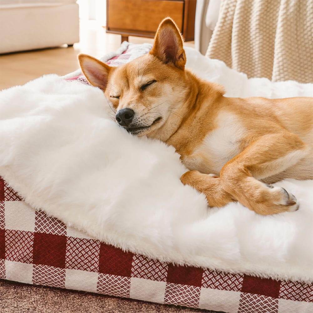 Large Classic Check Headrest Rectangle Calming Dog Bed - Dreamy wave