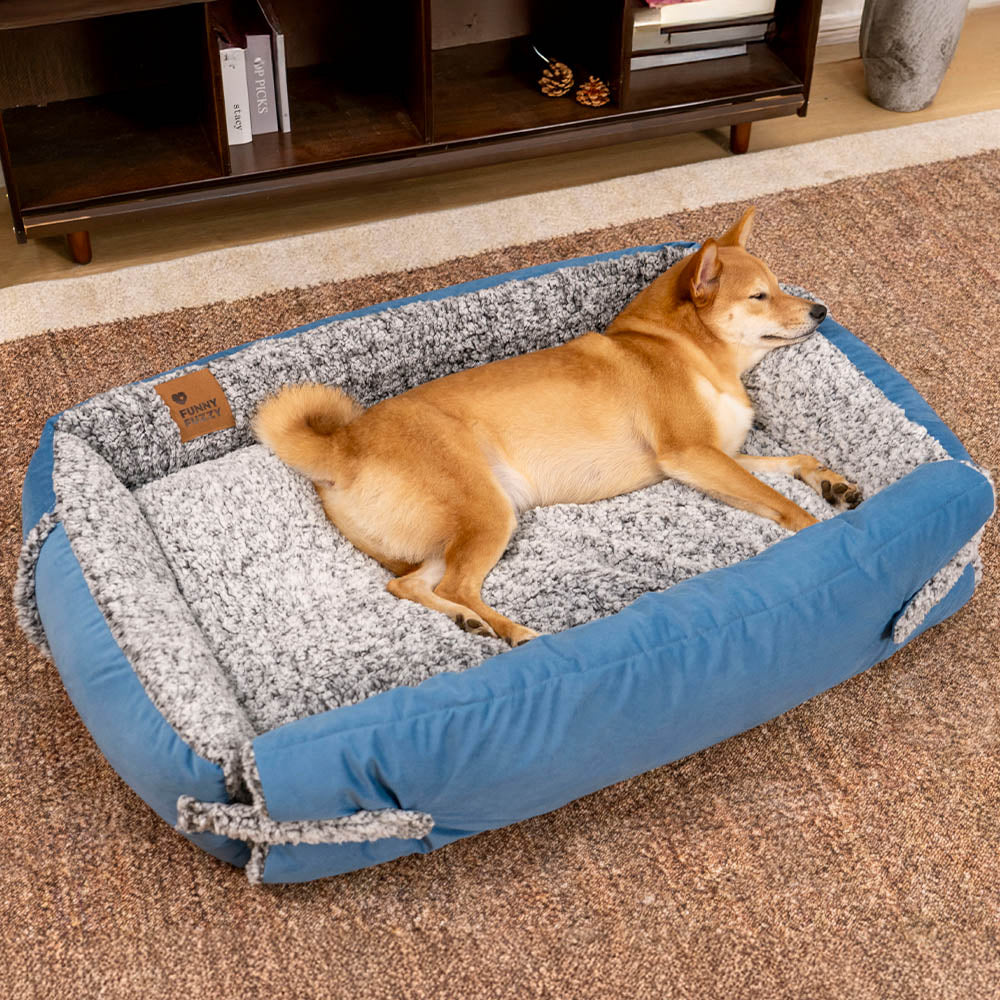 Grand lit pour chien avec traversin confortable et couverture pliable - Azure Pupnap