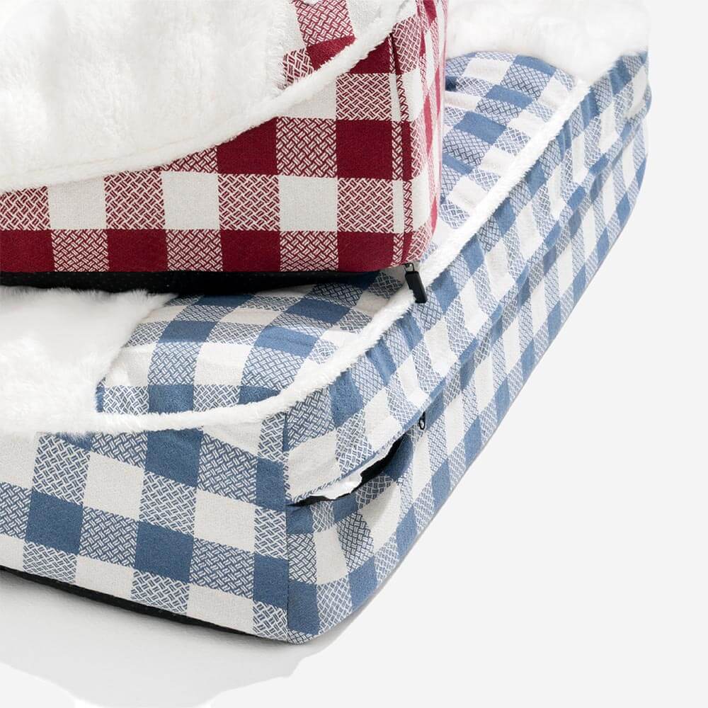 Large Classic Check Headrest Rectangle Orthopedic Dog Bed - Dreamy wave