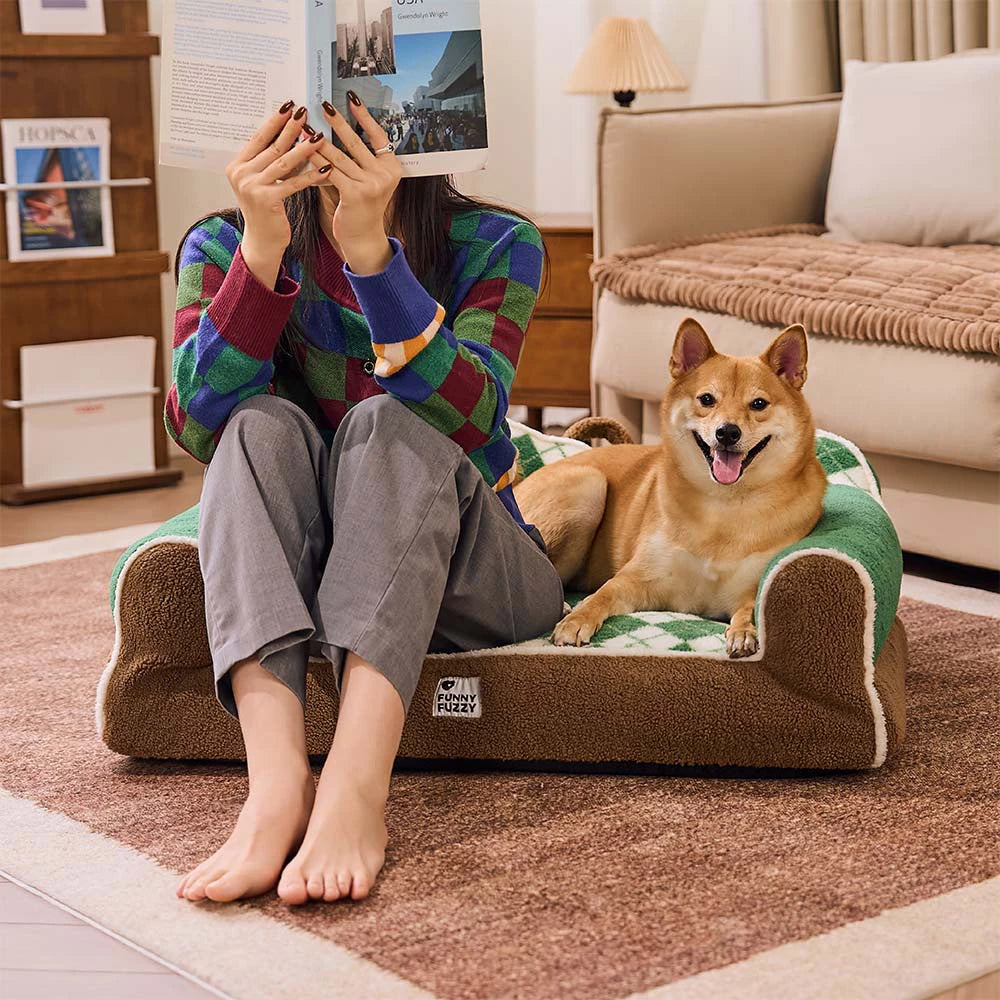Diamond-Quilted Sherpa Orthopedic Dog & Cat Sofa Bed - Cocoa Pine