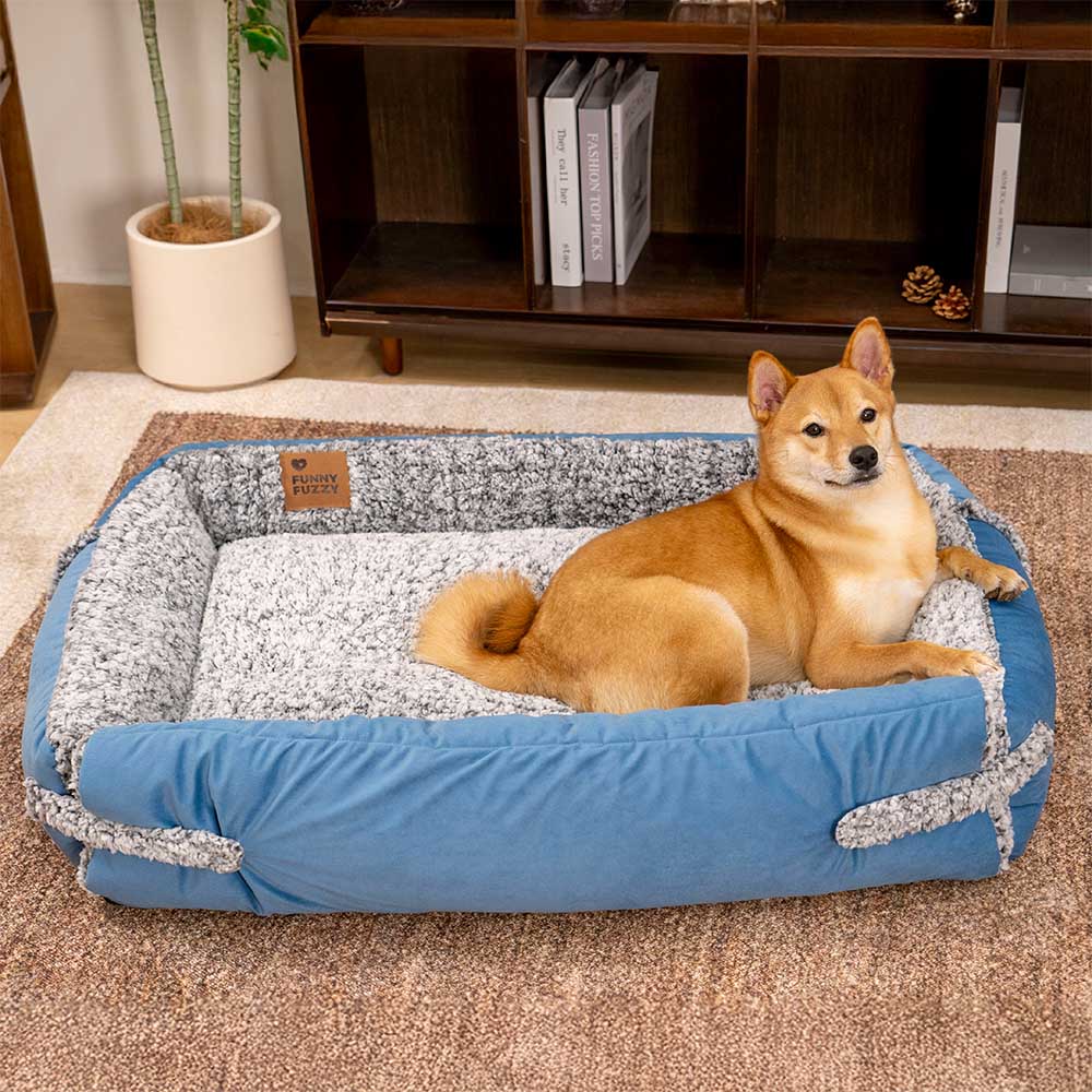 Grand lit pour chien avec traversin confortable et couverture pliable - Azure Pupnap