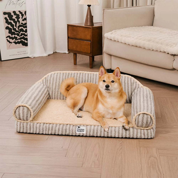 Fluffy Stripe Washable Orthopedic Dog & Cat Sofa Bed - Latte Nooki