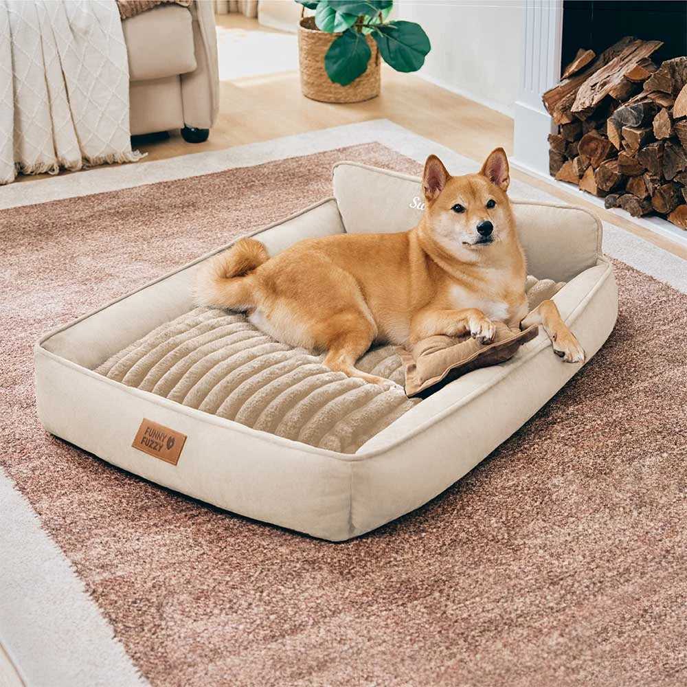 Cama de perro lavable de doble cara retro ante con almohada-Sweetdream