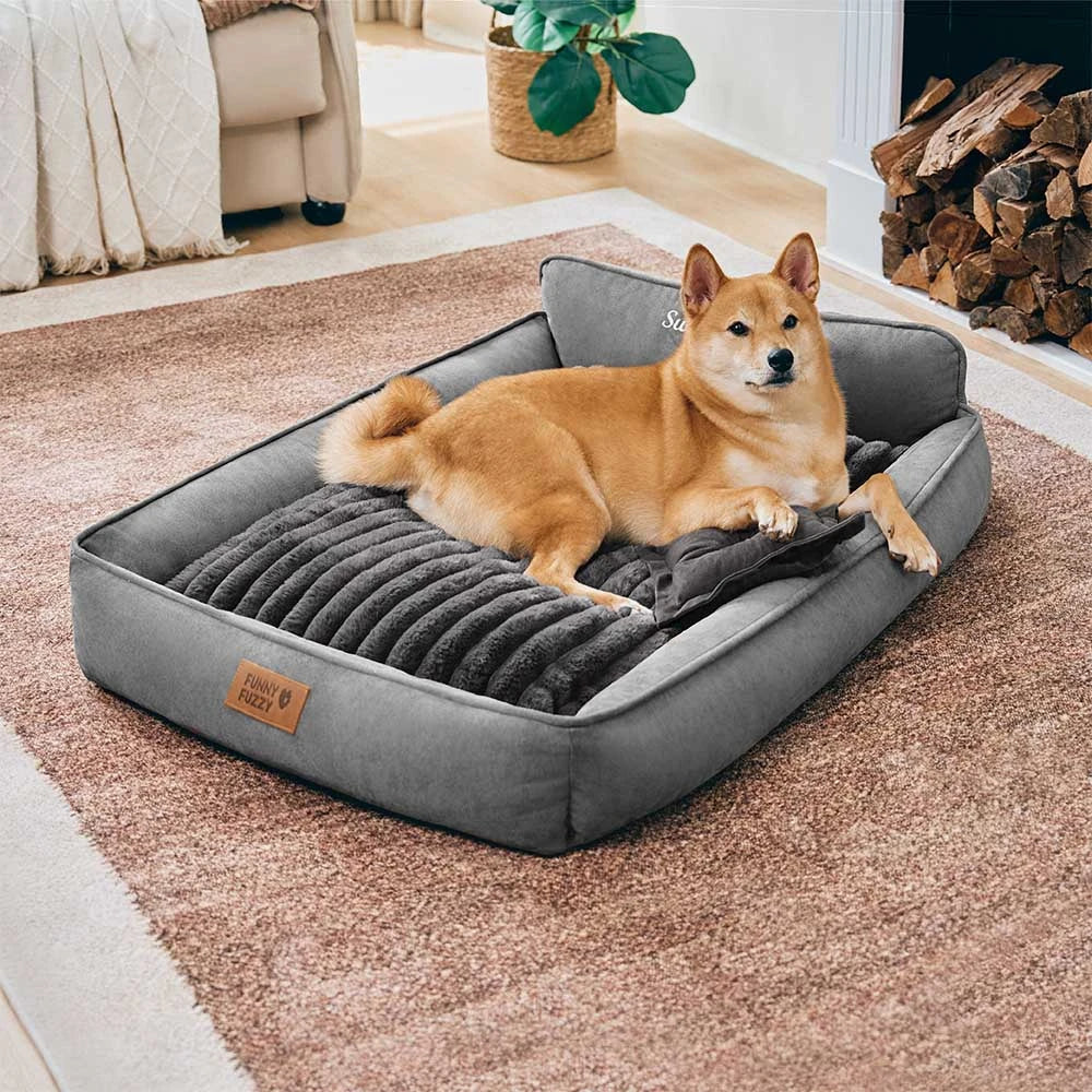 Cama de perro lavable de doble cara retro ante con almohada-Sweetdream