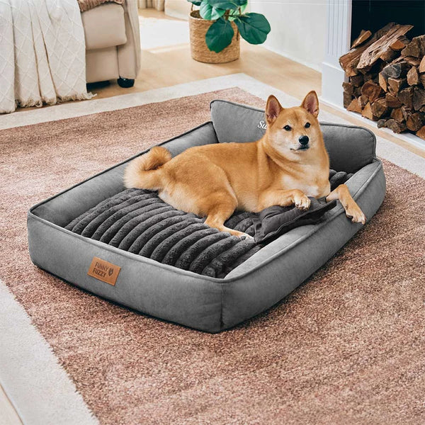 Cama de perro lavable de doble cara retro ante con almohada-Sweetdream
