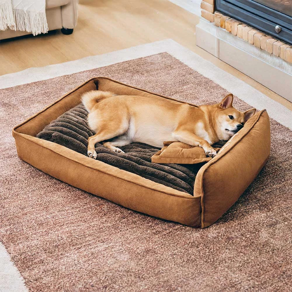 Cama de perro lavable de doble cara retro ante con almohada-Sweetdream