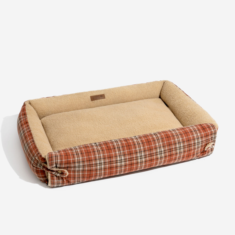 Cama plegable para perros con manta y diseño vintage de tartán lavable - Avocuddle