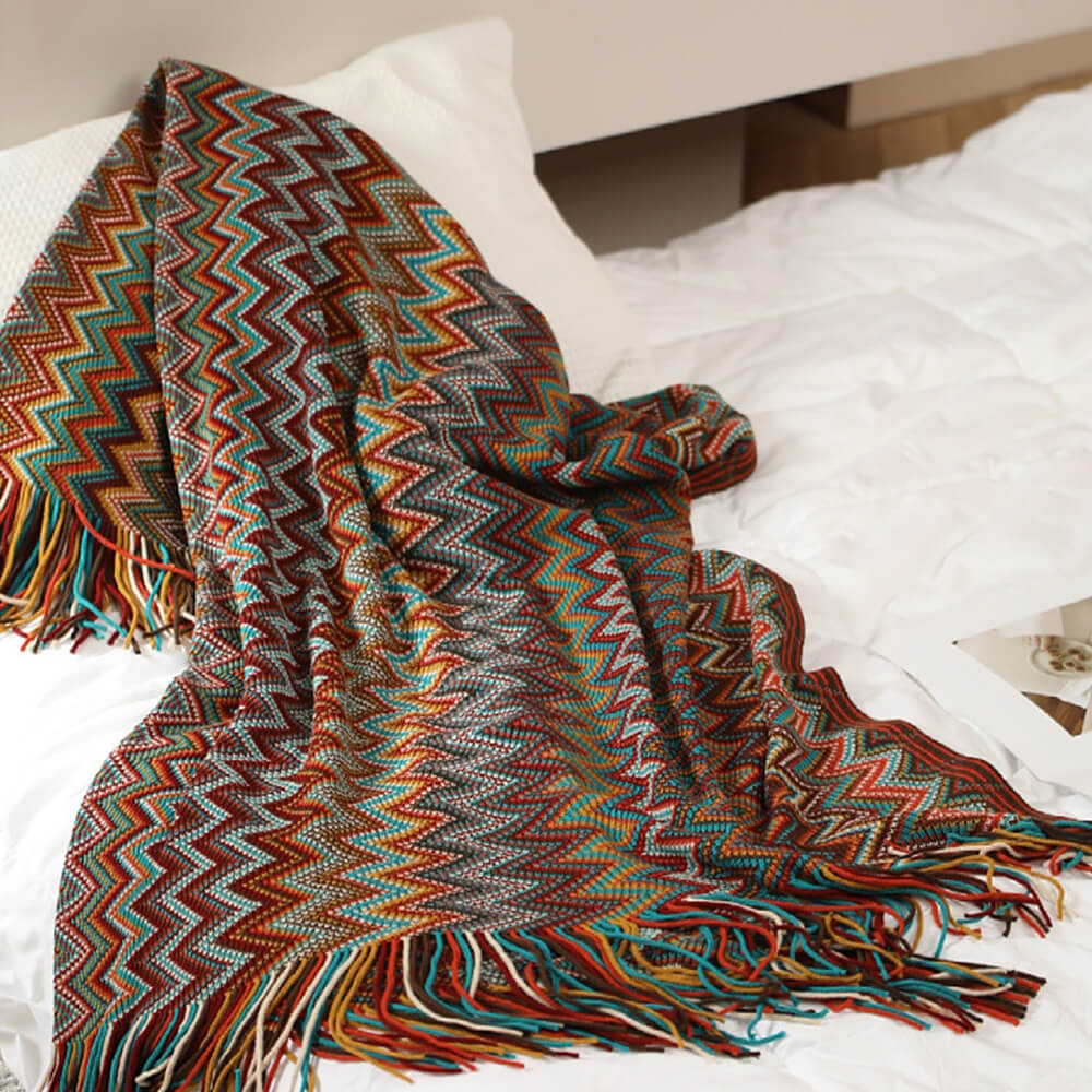 Bohemian Soft Knit Multi-Use Crochet Blanket with Tassels