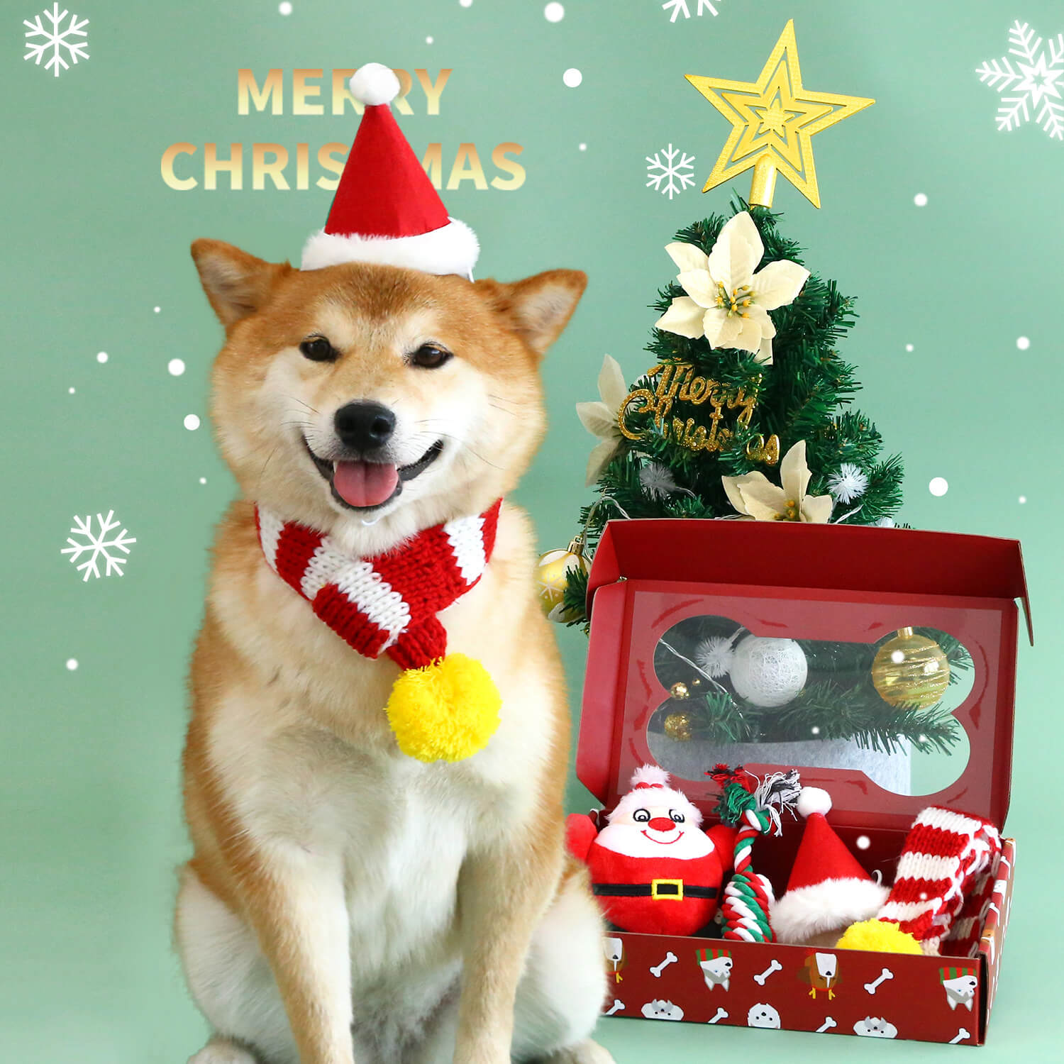 Ensemble de jeu pour chien amusant de Noël avec chapeau, écharpe et jouet