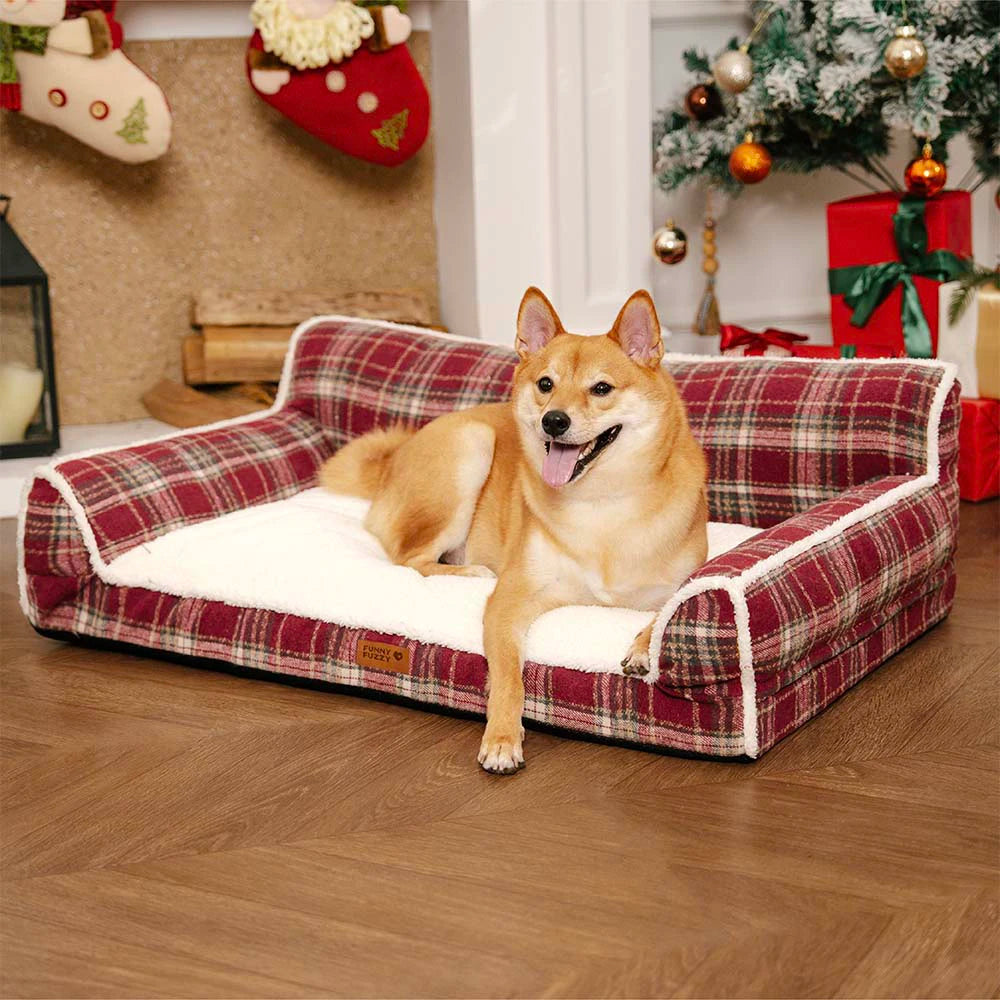 Vintage Plaid Plush Whashable Bolster Dog Sofa Bed - Chris-Nook