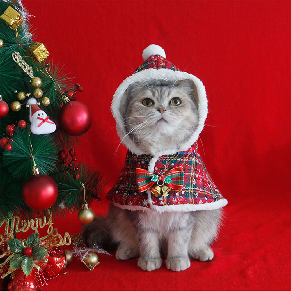 Poncho châle à capuche pour chien et chat, chaud et chic de Noël