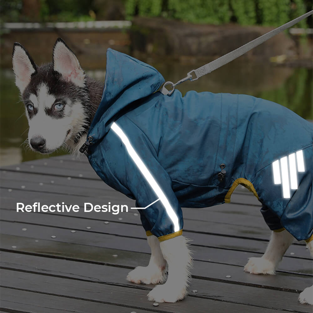 Stylish Waterproof Adjustable Reflective Strip Dog Raincoat with Hood