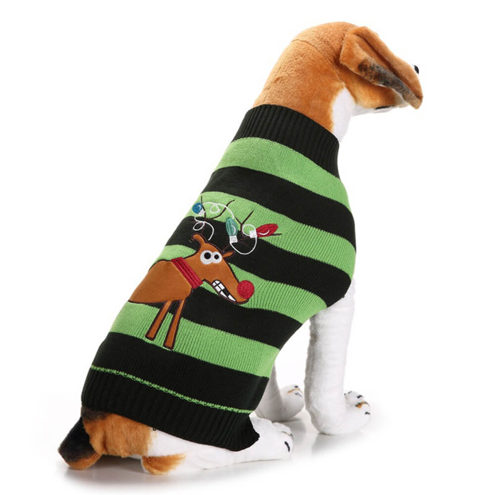 Pull chaud en tricot à col roulé pour chien et renne de Noël