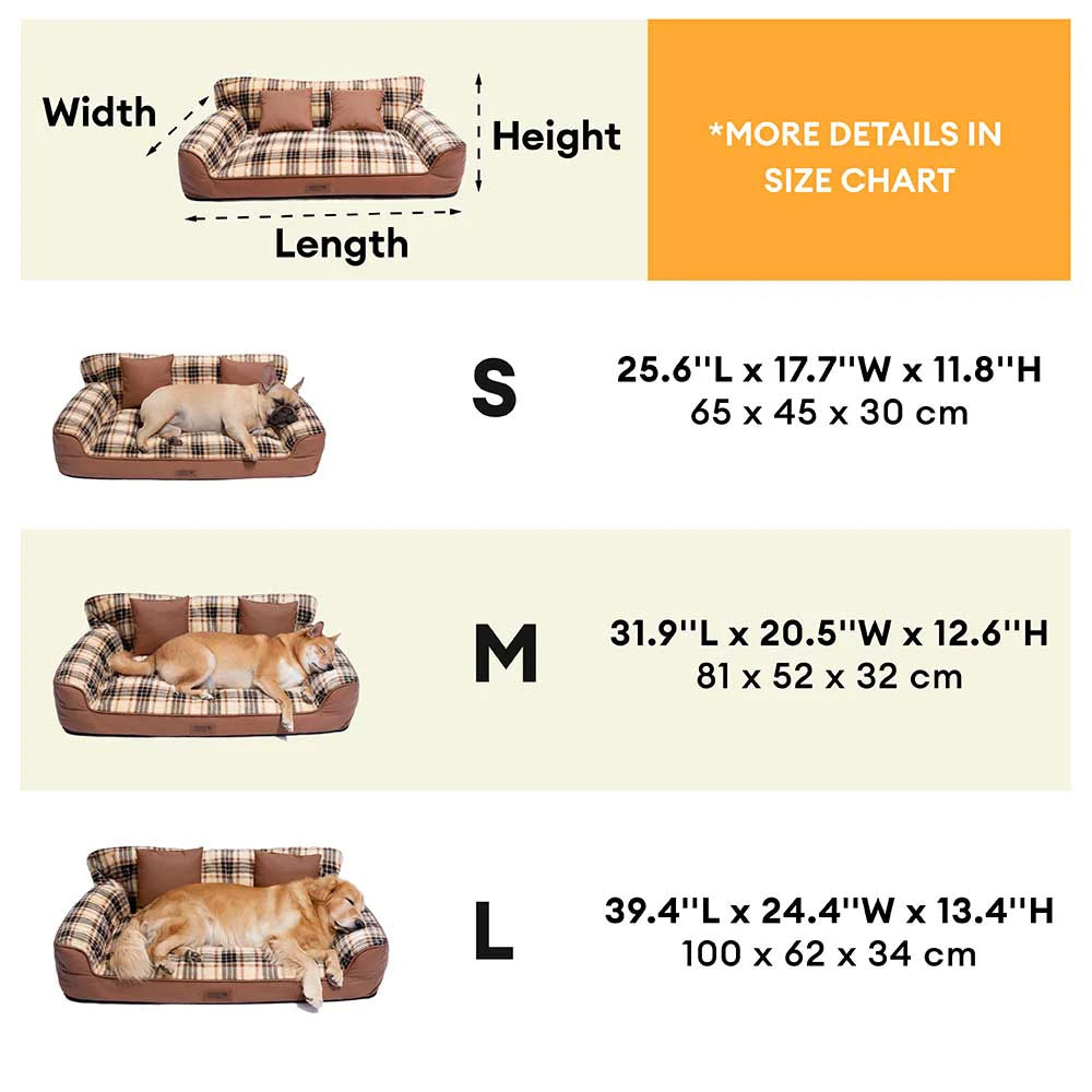 Vintage Plaid Plush Orthopedic Dog Sofa Bed with Pillows - CozyLuxe