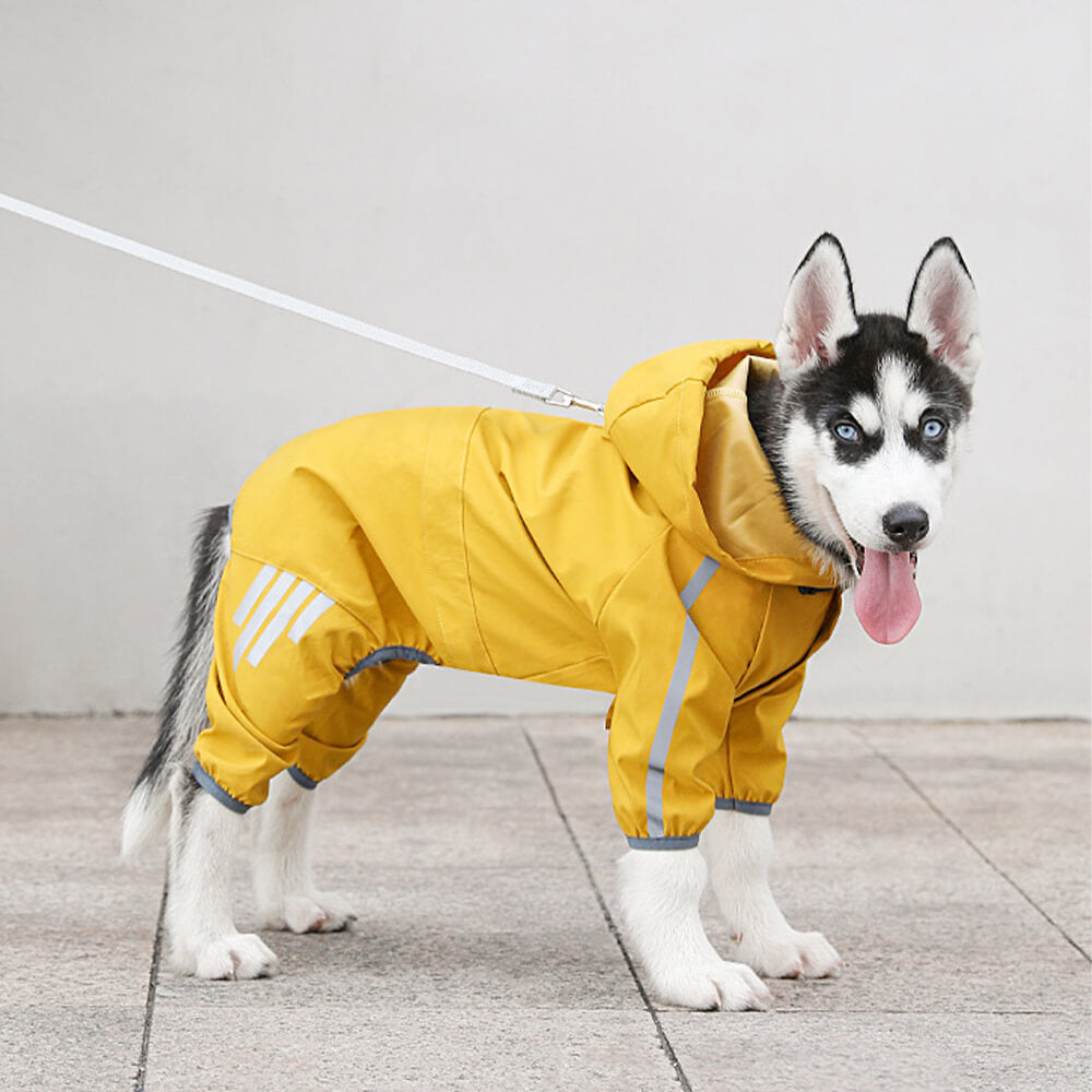 Stylish Waterproof Adjustable Reflective Strip Dog Raincoat with Hood