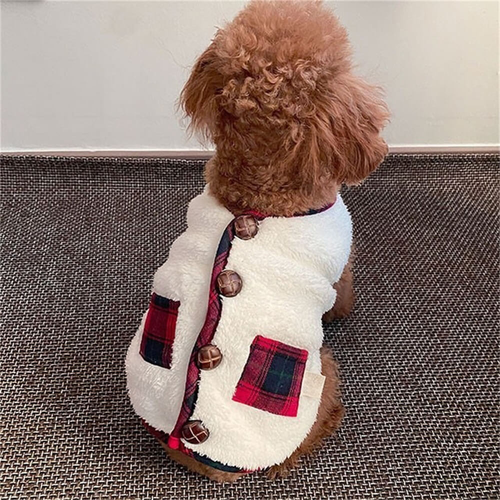 Plaid Winter Dog Jacket with Scarf – Festive and Cozy for the Holidays