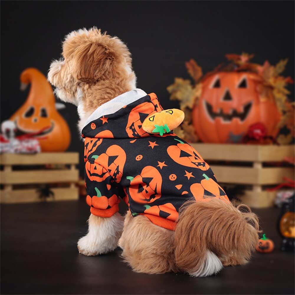 Sudadera con capucha con estampado de calabaza de Halloween para mascotas