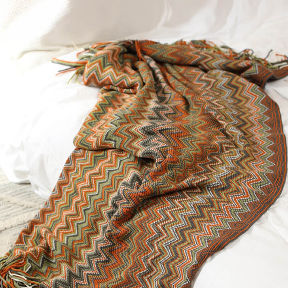 Bohemian Soft Knit Multi-Use Crochet Blanket with Tassels