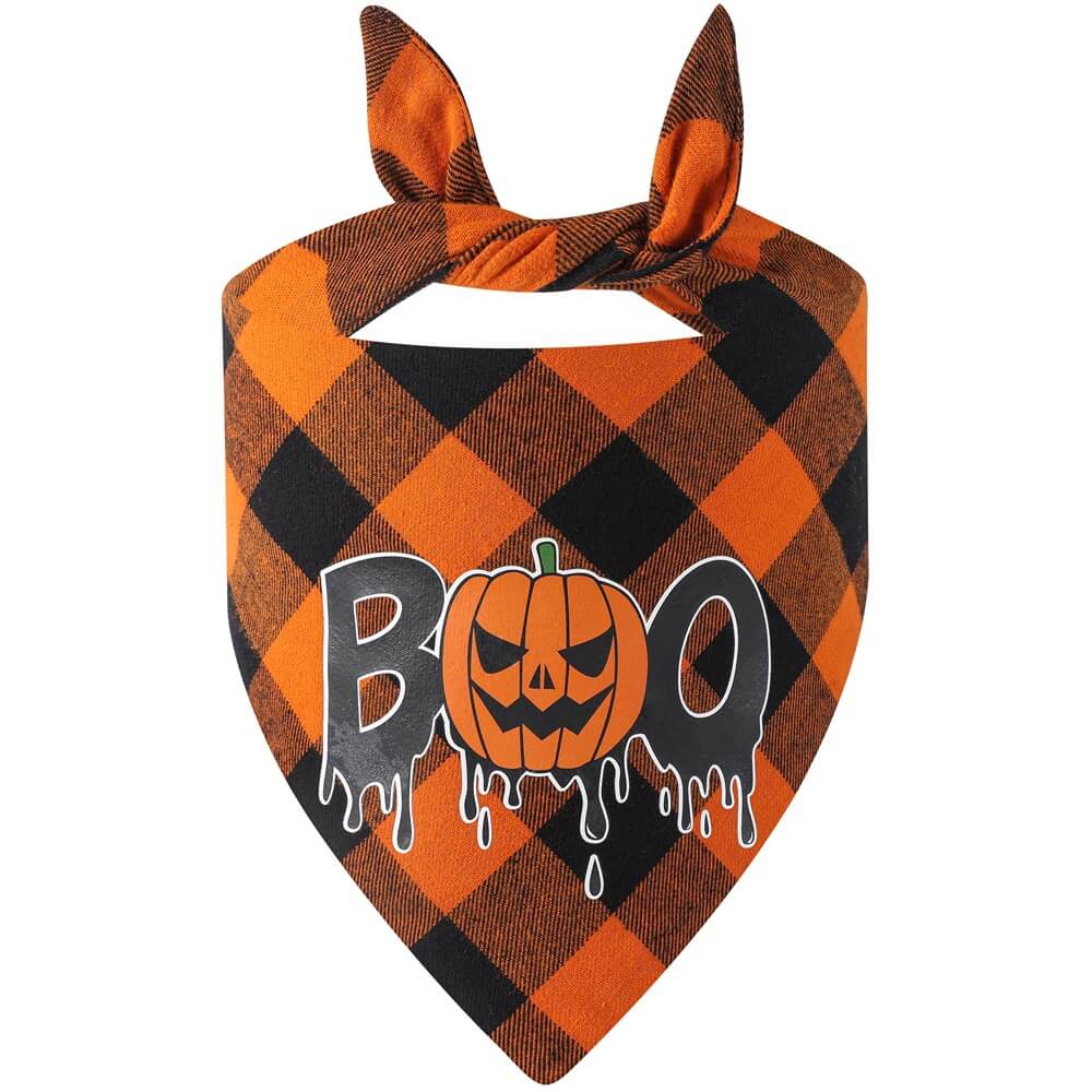 Babero con letras a cuadros para mascotas de Halloween | Babero de regalo de algodón para mascotas