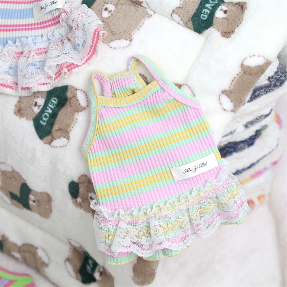 Primavera Verano Nuevo vestido halter con ribete de encaje Ropa para mascotas