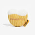 Yellow plushy beer cup with white foam top, 'cheers' text, and 'funny fuzzy' tag on a white background