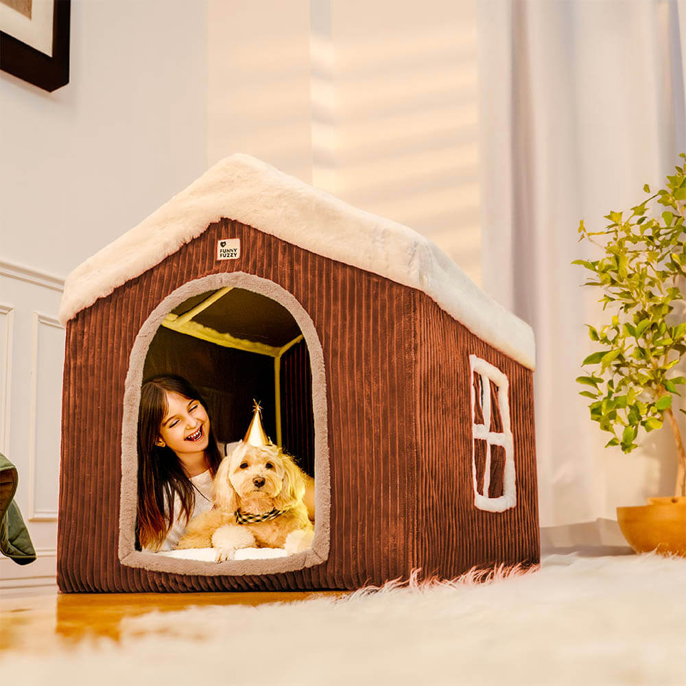 Casa de nieve de pan de jengibre, tienda para mascotas, casa para perros grande desmontable